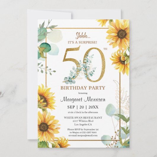 第50回バースデーパーティーひまわりエレガントフローラ 招待状 (正面)