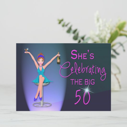 第50回バースデーパーティーへの招待気のあるそぶりをした- Sassy 招待状 (スタンド正面)