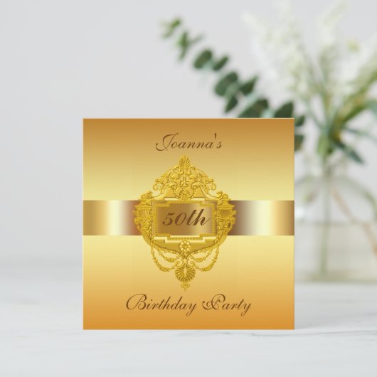 第50回バースデーパーティーへの招待金ゴールド 招待状 (スタンド正面)