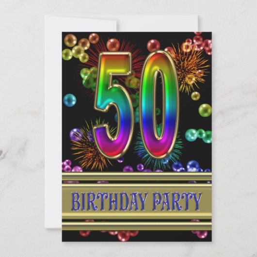 第50回バースデーパーティーへの招待(バブル付き) 招待状 (正面)