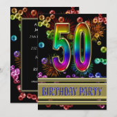 第50回バースデーパーティーへの招待(バブル付き) 招待状 (正面/裏面)