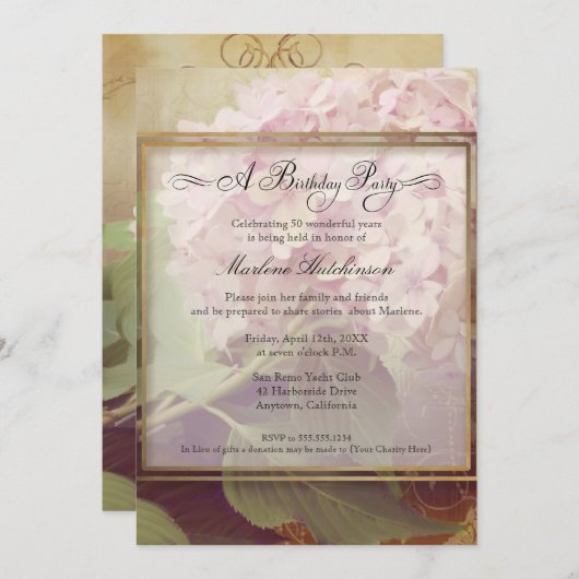 第50回バースデーパーティーエレガントフローラアジサイ 招待状 (正面/裏面)