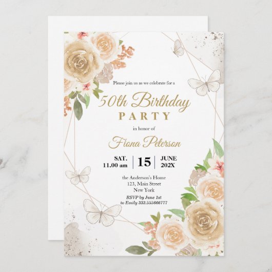 第50回バースデーパーティーエレガントフローラ 招待状 (正面/裏面)