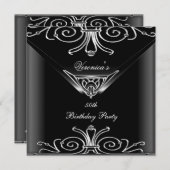 第50回バースデーパーティーエレガントブラックシルバーアールデコ 招待状 (正面/裏面)