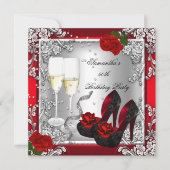 第50回バースデーパーティーエレガントレッドローズシルバー 招待状 (正面)