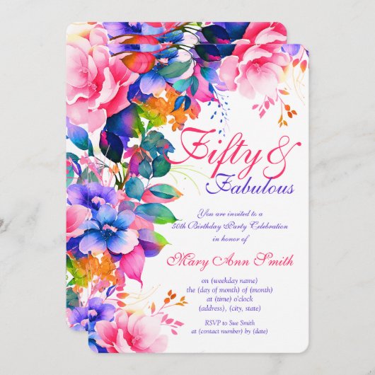 第50回バースデーパーティーガーデンかわいらしフローラ 招待状 (正面/裏面)