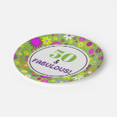 第50回バースデーパーティーグリーンパープルフローラ ペーパープレート (アングル)