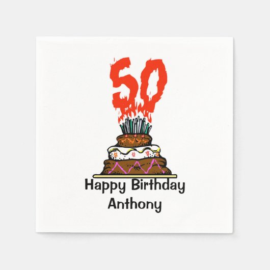 第50回バースデーパーティーケーキ炎上 スタンダードカクテルナプキン (正面)