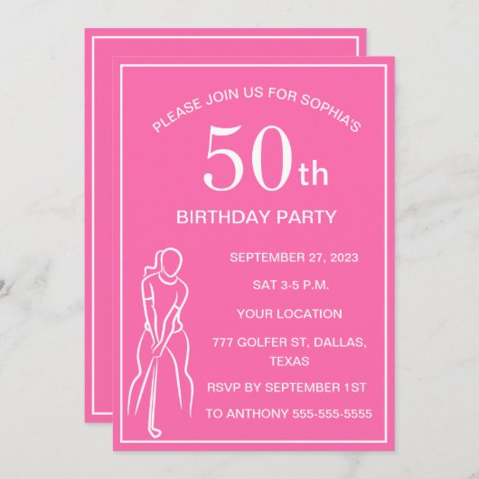 第50回バースデーパーティーゴルファーPink Ladears Golf Par 招待状 (正面/裏面)