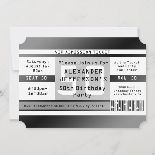 第50回バースデーパーティーチケット型 招待状 (正面)