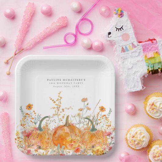 第50回バースデーパーティーパンプキンワイルドフラワーカスタム ペーパープレート (パーティー)