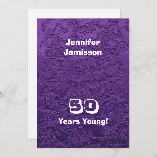 第50回バースデーパーティーパープルぬくり人形たち年長 招待状 (正面/裏面)