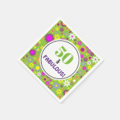 第50回バースデーパーティーパープルグリーンフローラ スタンダードカクテルナプキン (角)