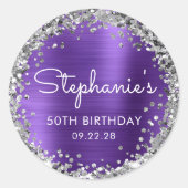 第50回バースデーパーティーパープルシルバーグリッター ラウンドシール (正面)