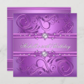 第50回バースデーパーティーパープルピンクパールジュエルフローラ 招待状 (正面/裏面)