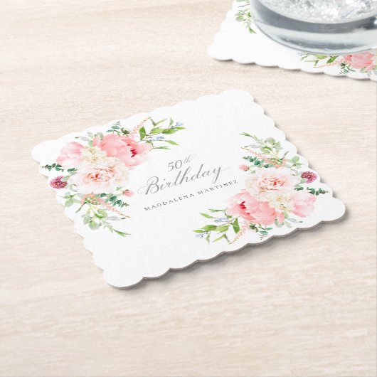 第50回バースデーパーティーピンクフローラカスタム ペーパーコースター (アングル)