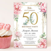 第50回バースデーパーティーピンク牡丹エレガントフローラ 招待状