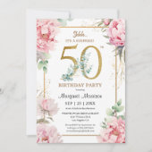 第50回バースデーパーティーピンク牡丹エレガントフローラ 招待状 (正面)