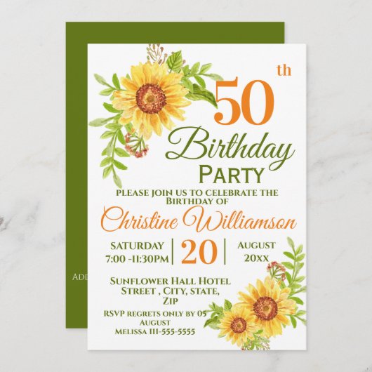 第50回バースデーパーティーフローラひまわり 招待状 (正面/裏面)