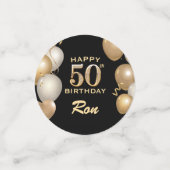 第50回バースデーパーティーブラック&金ゴールドバルーン コンフェッティ (スモール正面)