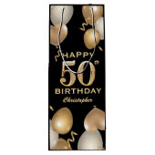 第50回バースデーパーティーブラック&金ゴールドバルーン ワインギフトバッグ (裏面)