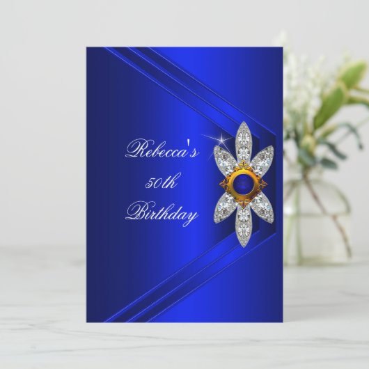 第50回バースデーパーティーブルー王室のダイヤモンド画像 招待状 (スタンド正面)