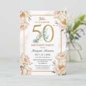 第50回バースデーパーティーホワイトエレガント牡丹フローラ 招待状 (スタンド正面)