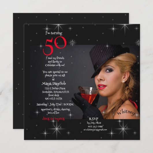 第50回バースデーパーティーヤングガールカクテル招待状 招待状 (正面/裏面)