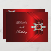 第50回バースデーパーティーリッチレッドシルクダイヤモンドイメージ 招待状 (正面/裏面)
