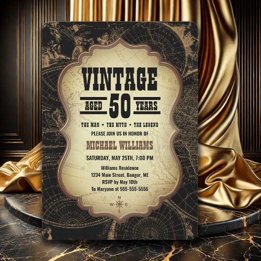 第50回バースデーパーティーヴィンテージテーマ世界地図 招待状