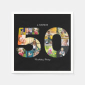 第50回バースデーパーティー写真コラージュ白黒 スタンダードカクテルナプキン (正面)