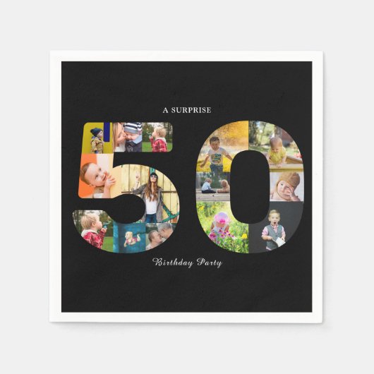 第50回バースデーパーティー写真コラージュ白黒 スタンダードカクテルナプキン (正面)