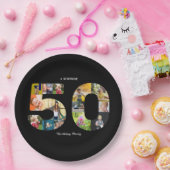 第50回バースデーパーティー写真コラージュ白黒 ペーパープレート (パーティー)