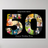 第50回バースデーパーティー写真コラージュ白黒 ポスター (正面)