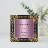 第50回バースデーパーティー招待ピンクブラック金ゴールド 招待状 (スタンド正面)