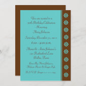 第50回バースデーパーティー招待状アクアとブラウン 招待状 (正面/裏面)