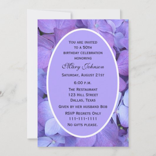 第50回バースデーパーティー招待紫陽花 招待状 (正面)