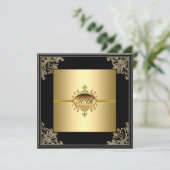 第50回バースデーパーティー招待金ゴールドブラックアート12月 招待状 (スタンド正面)