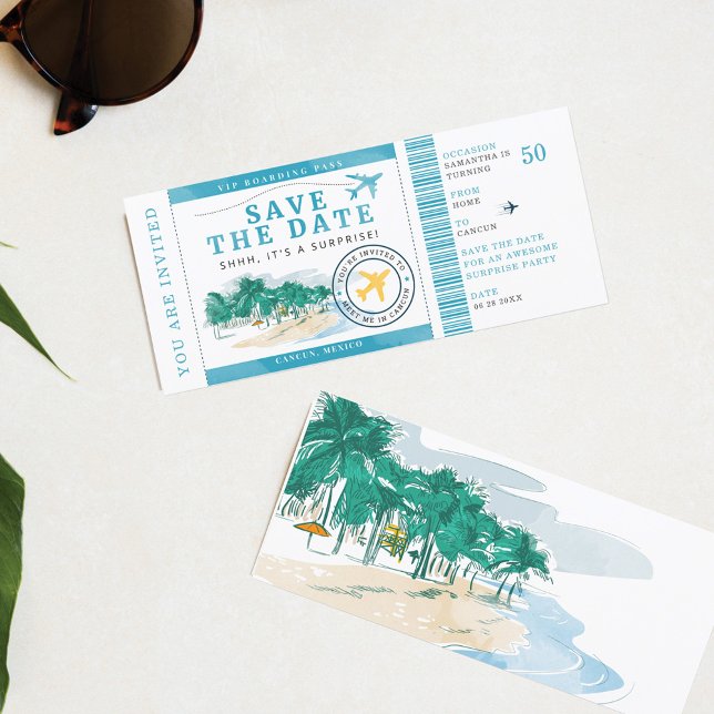 第50回バースデーパーティー搭乗券招待状 (50th Birthday Save the Date Surprise Party)