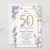 第50回バースデーパーティー水の色パープルラベンダー 招待状 (正面)
