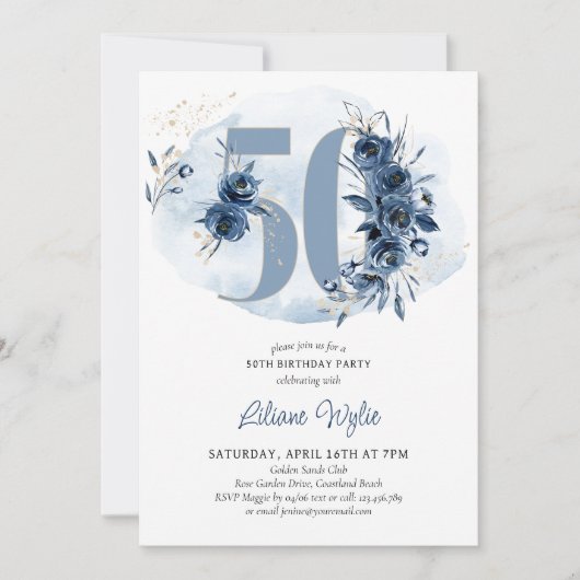 第50回バースデーパーティー沿岸ブルーフローラ番号50 招待状 (正面)