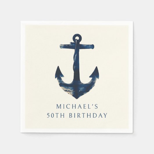 第50回バースデーパーティー海軍ブルー航海のいかり スタンダードカクテルナプキン (正面)