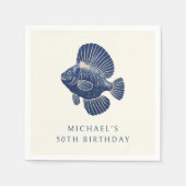 第50回バースデーパーティー海軍ブルー航海のフィッシュ スタンダードカクテルナプキン (正面)