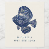 第50回バースデーパーティー海軍ブルー航海のフィッシュ ワインラベル (シングルラベル)