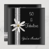 第50回バースデーパーティー白黒フラワーレース 招待状 (正面/裏面)