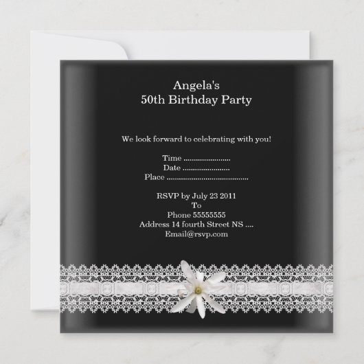 第50回バースデーパーティー白黒フラワーレース 招待状 (裏面)