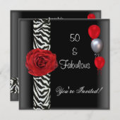 第50回バースデーパーティー白黒レッドローズゼブラ 招待状 (正面/裏面)