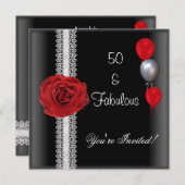 第50回バースデーパーティー白黒レッドローズ 招待状 (正面/裏面)