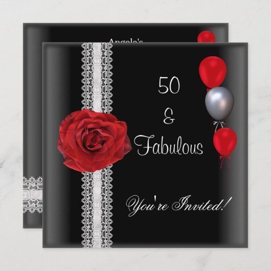 第50回バースデーパーティー白黒レッドローズ 招待状 (正面/裏面)