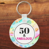 第50回バースデーパーティー素晴らしいレインボーカラフルー キーホルダー (裏面)